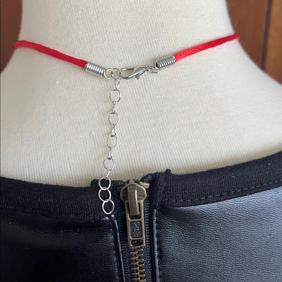 Red Cord Necklace with Silver Heart Pendant - Picture 2 of 4